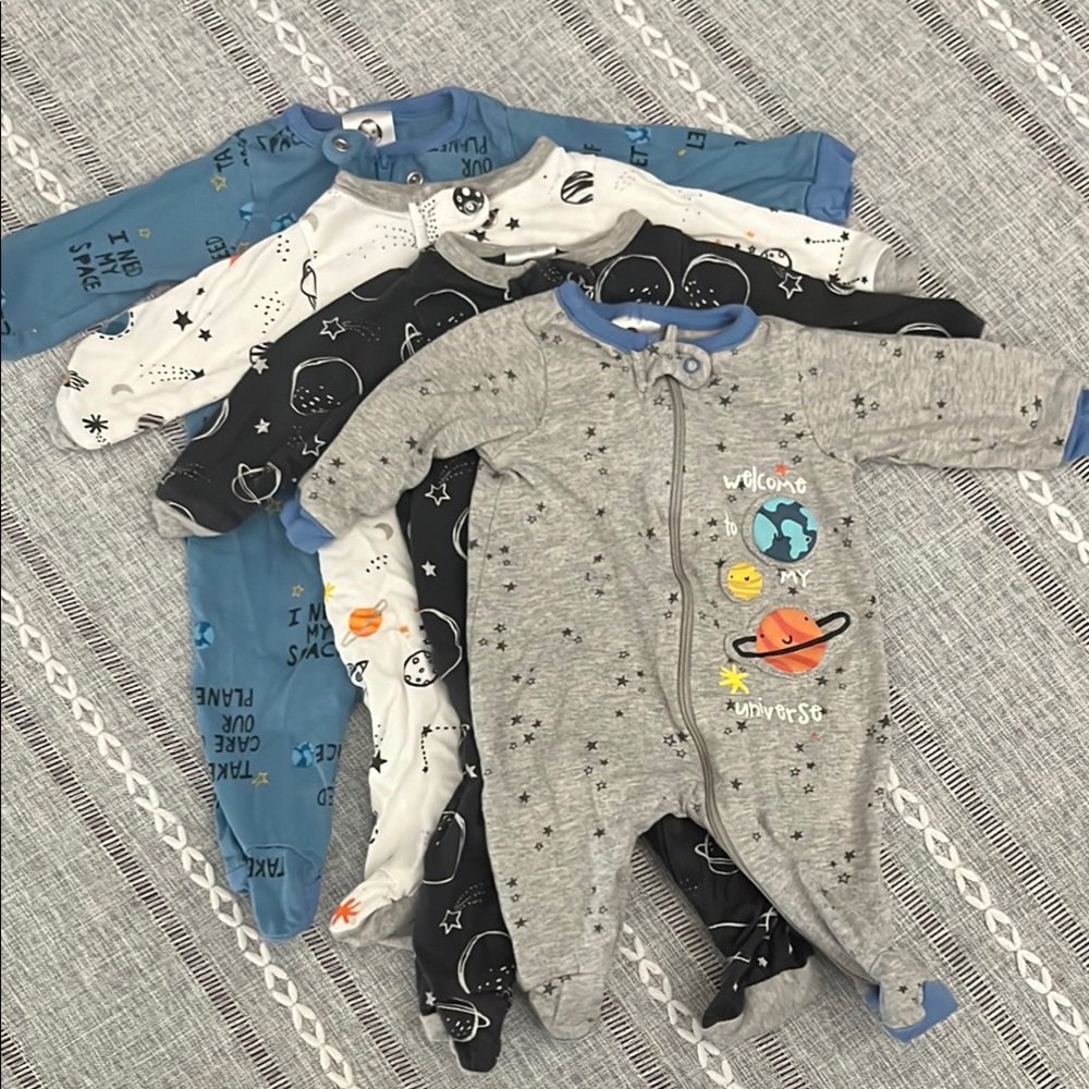 Set of 4 Gerber Zippered Onesies with Space Prints